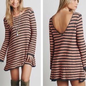 Free People Peach Gray Stripe Sweater Dress, M